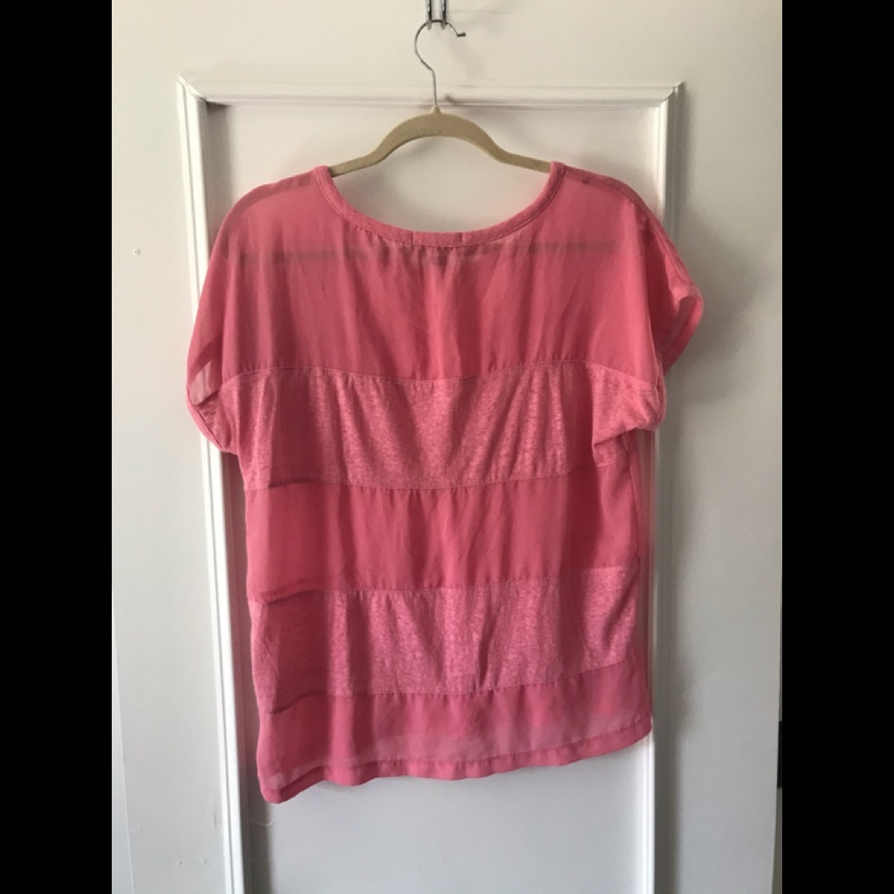 Forever 21 Barbie Pink Sheer/Solid Panel Short Sleeve Tee - Picture 13 of 15